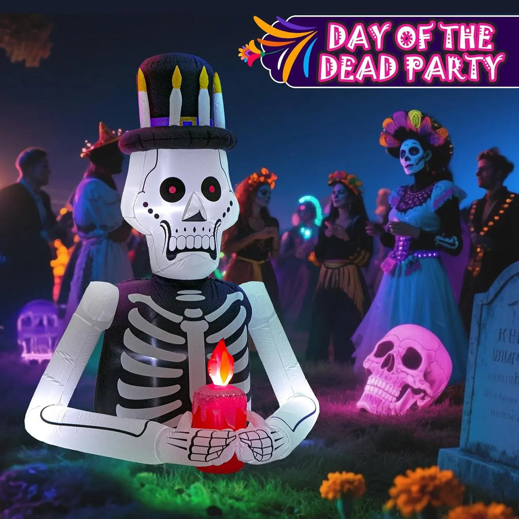 6FT Halloween Inflatables Skull Decoration: Day of The Dead Skeletons Blow Up Outdoor Decor, DÃ­a de Los Muertos Inflatable Built-in LEDs for Holiday Party, Garden, Lawn, Yard, Patio DÃ©cor