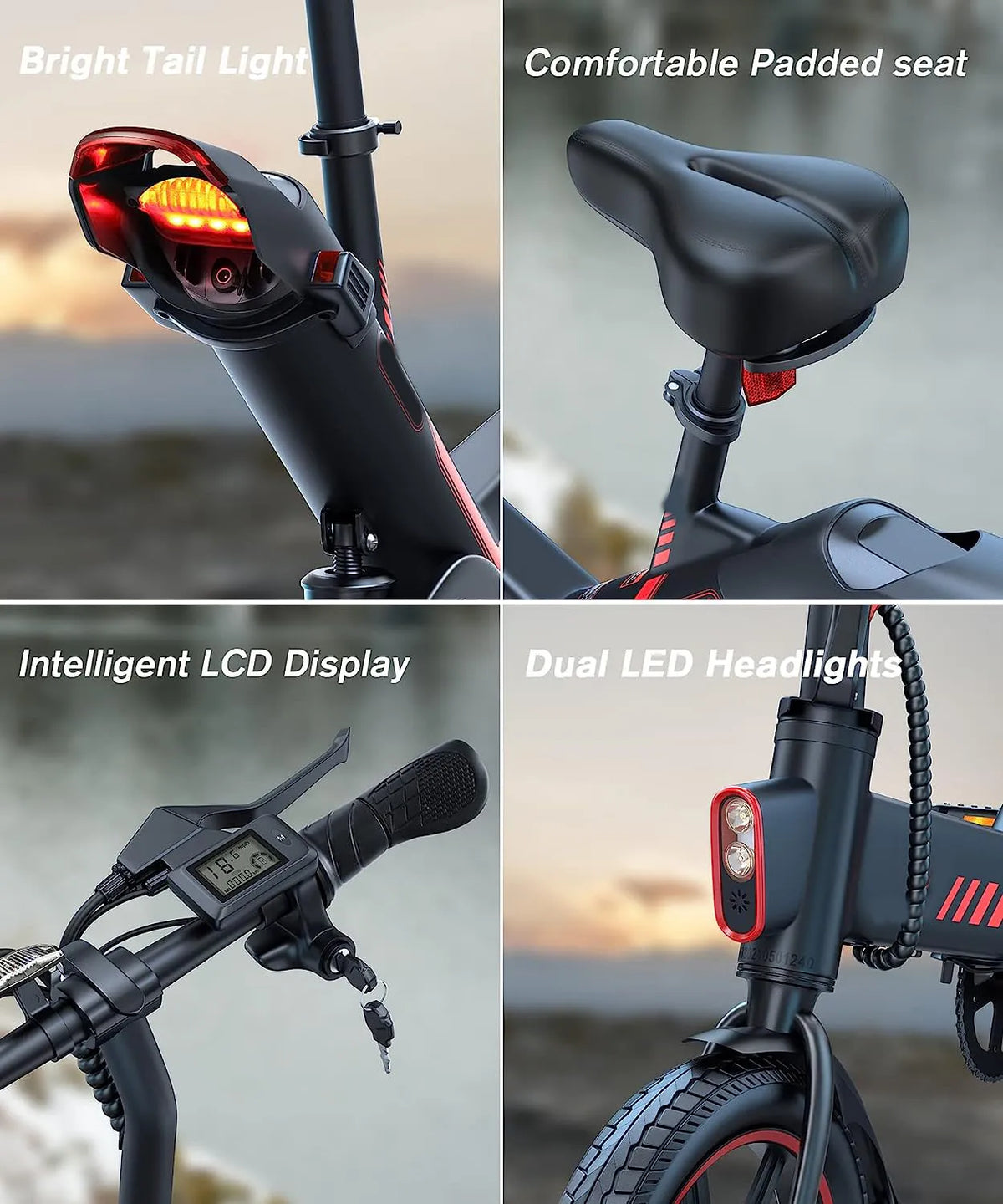 Electric Bike, Electric Bicycle with 18.5mph Electric Bikes for Adults Teens E Bike with Pedals, 14