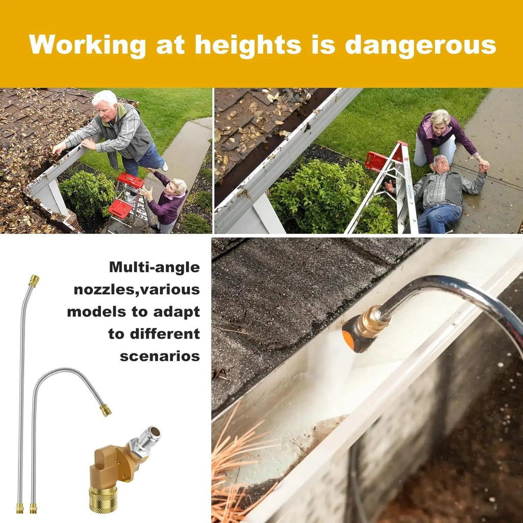 24 FT Pressure Washer Telescoping Wand, Pressure Washer Extension Wands, Professi Power Washer Gutter Cleaner with 5 Spray Nozzle Tips, 2 Hose Adapters and Support Belt (Silver, 24FT)