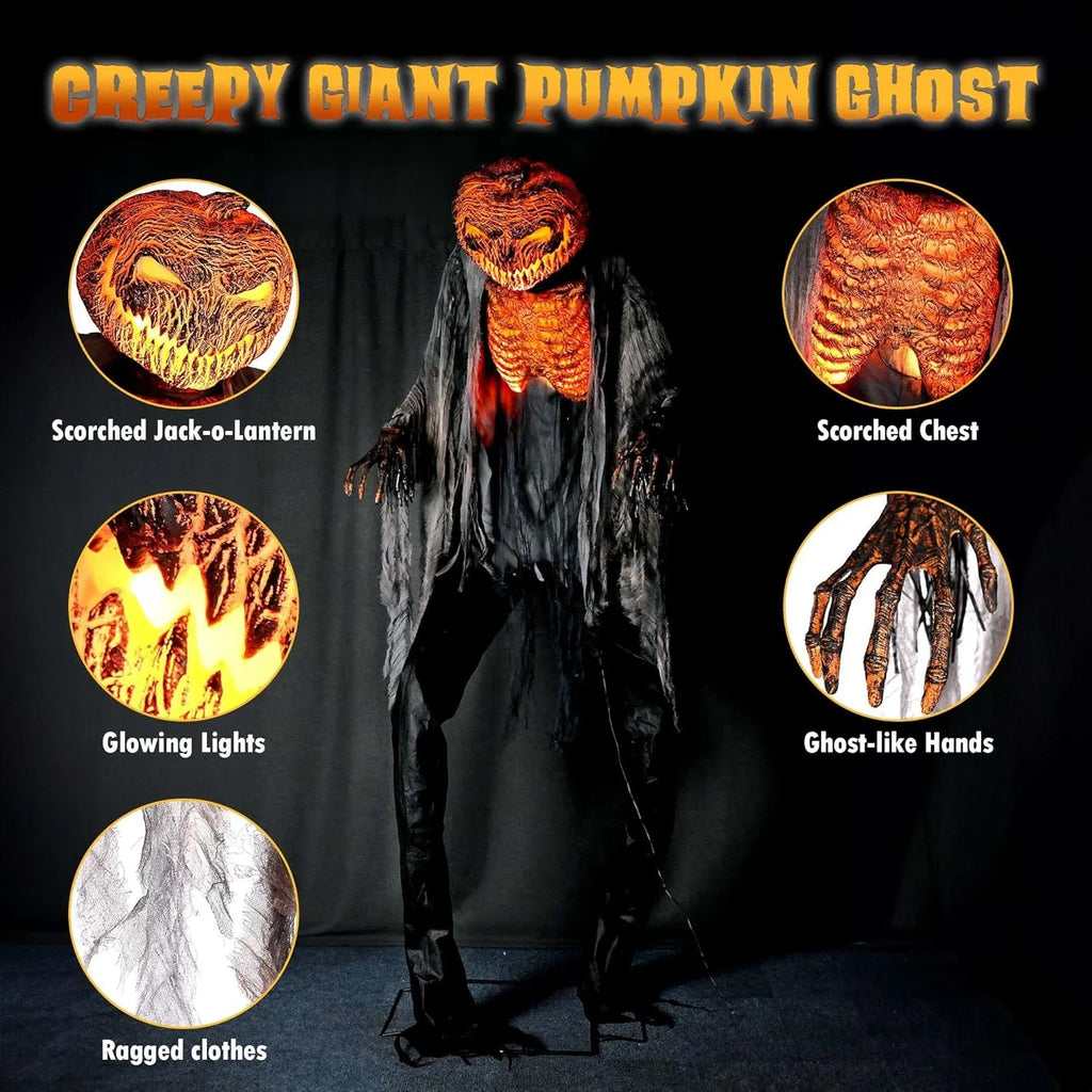 AW 7 Ft Scary Giant Large Animated Halloween Decorations Evil Monster Alien, Jack-O-Lantern Pumpkin Props, Horror Halloween Party Motion & Sound Activated Glowing Head AC 100V-240V Outdoor