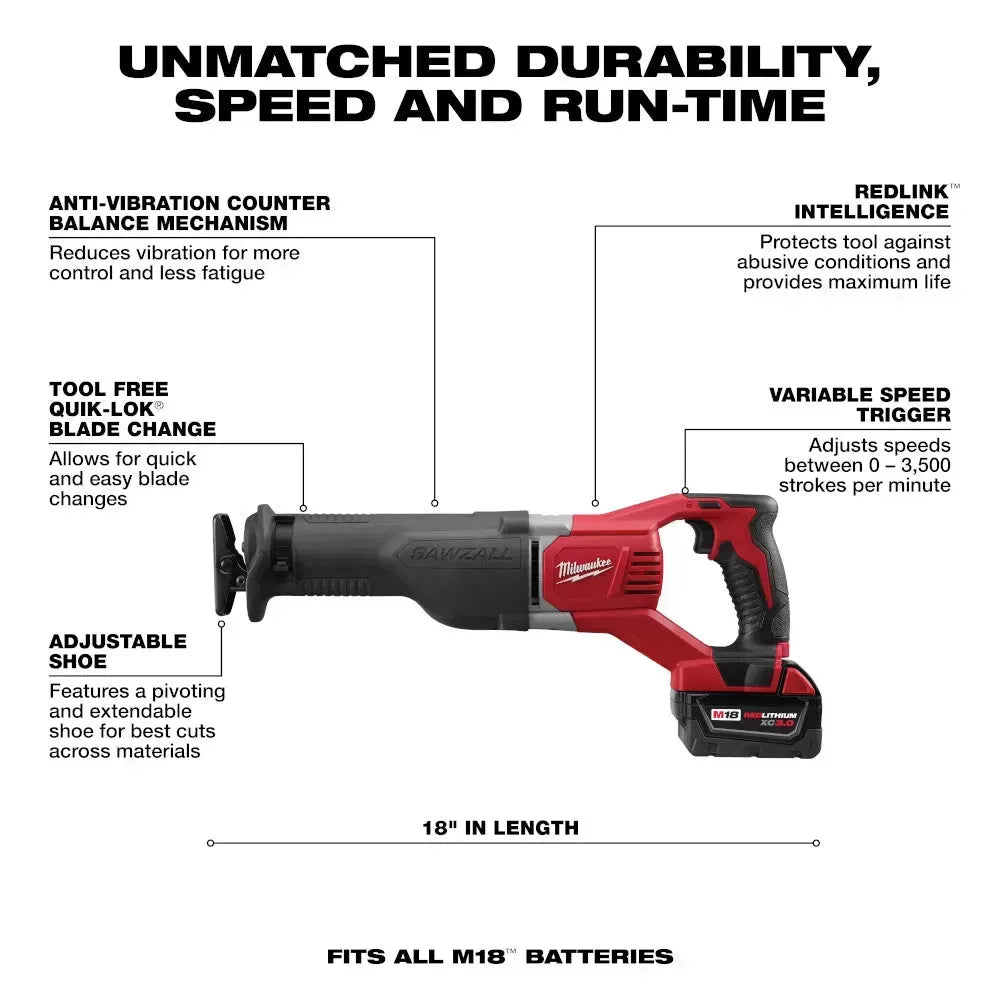 Milwaukee 2696-26B M18 18V Cordless Li-Ion 6 Tool Combo Kit w/ 6.0 AH Battery