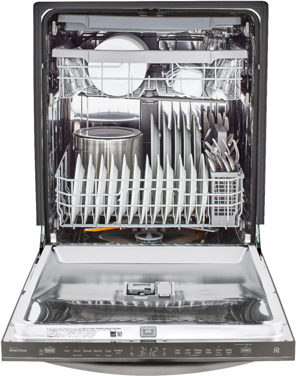 LG - 24 Top-Control Built-In Smart Wifi-Enabled Dishwasher with Stainless Steel Tub, Quadwash, and 3rd Rack - Black stainless steel