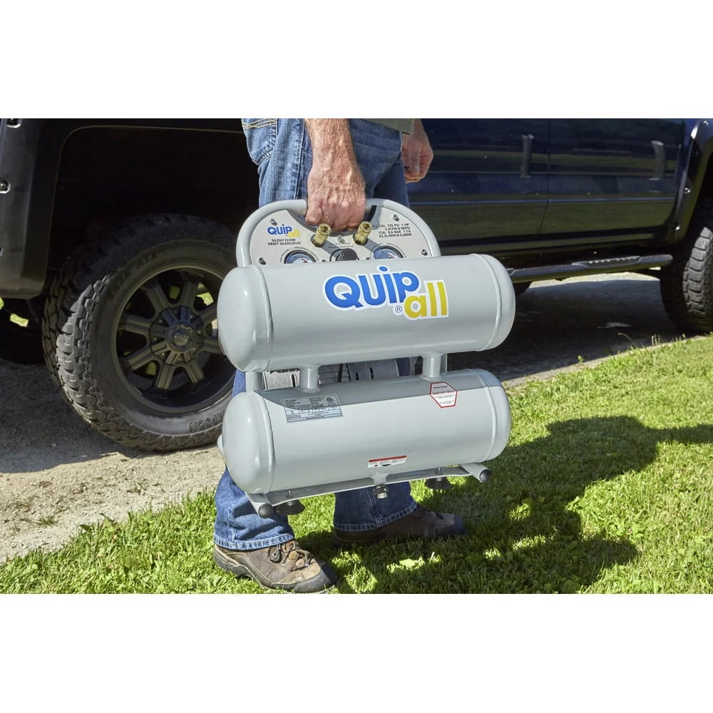 Quipall 4-1-SILTWN-AL Ultra Quiet 1 HP 4.6 Gallon Oil-Free Twin Stack Air Compressor