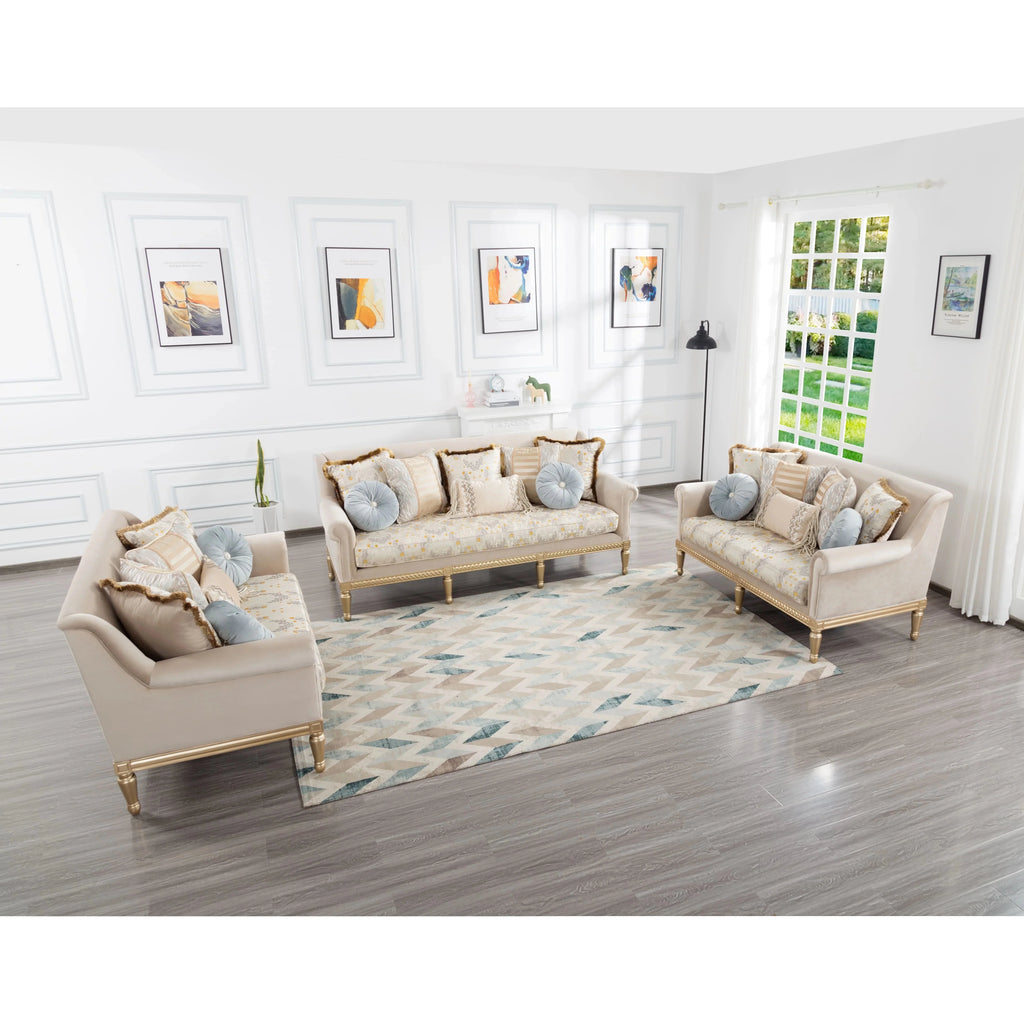 84 Modern Velvet Sofa Set, 3 Seater Couch with Loveseat for Living Room, Apartment, Beige