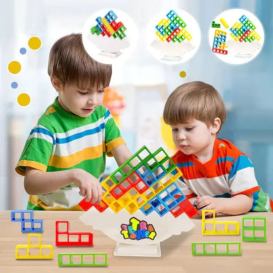 Magnetic Stacking Toy with 24 Interlocking Geometric Blocks and Base, Fine Motor Skill Game