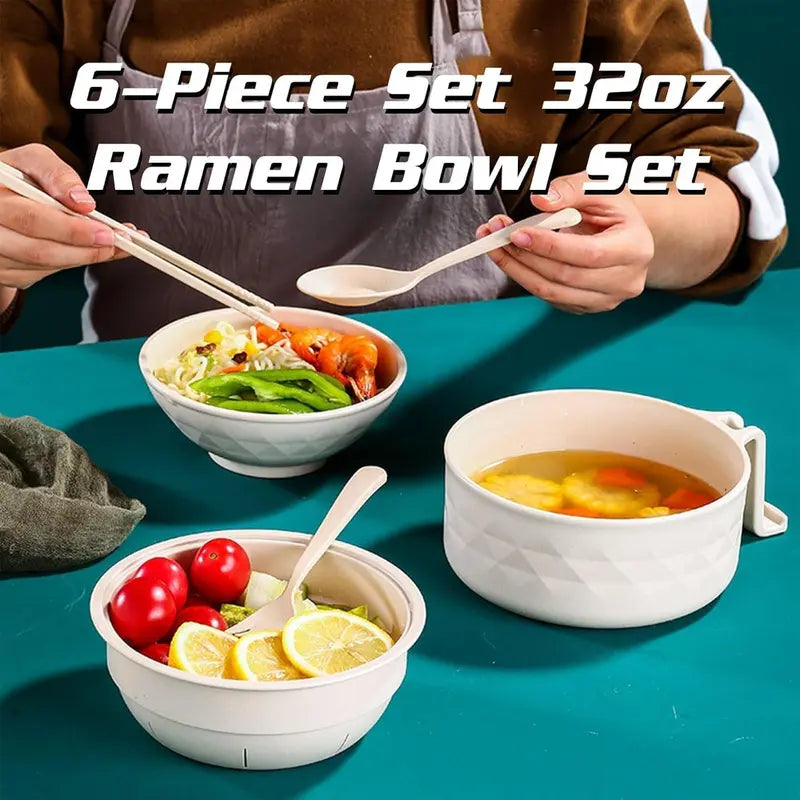 Microwave Noodle Bowl Set with Locking Lid and Cool-Touch Handle, 6-Piece