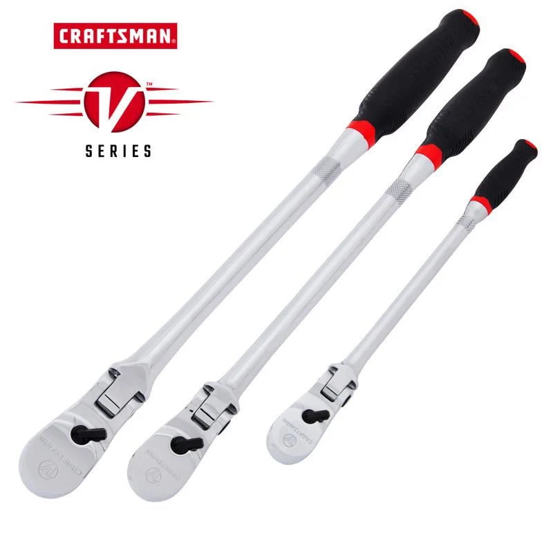 Craftsman V-Series 1/2, 1/4 and 3/8 in. drive Comfort Grip Long Flex Head Ratchet Set