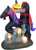 6.5 Foot Tall Lighted Halloween Inflatable Headless Horseman with Horse Tombstones Skull and Pumpkin Lights
