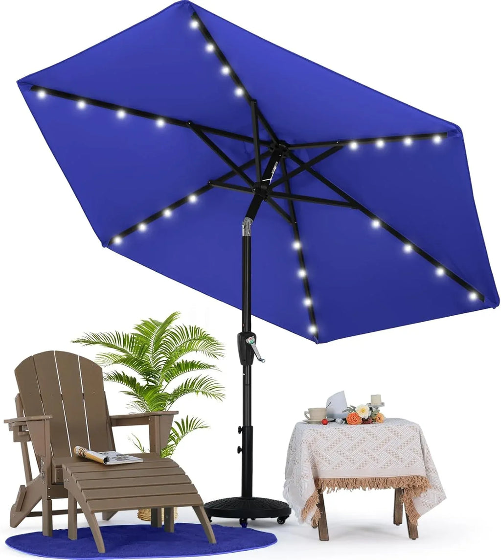 Patio Umbrella with 32 Solar LED Lights -8 Ribs (9ft,Khaki)