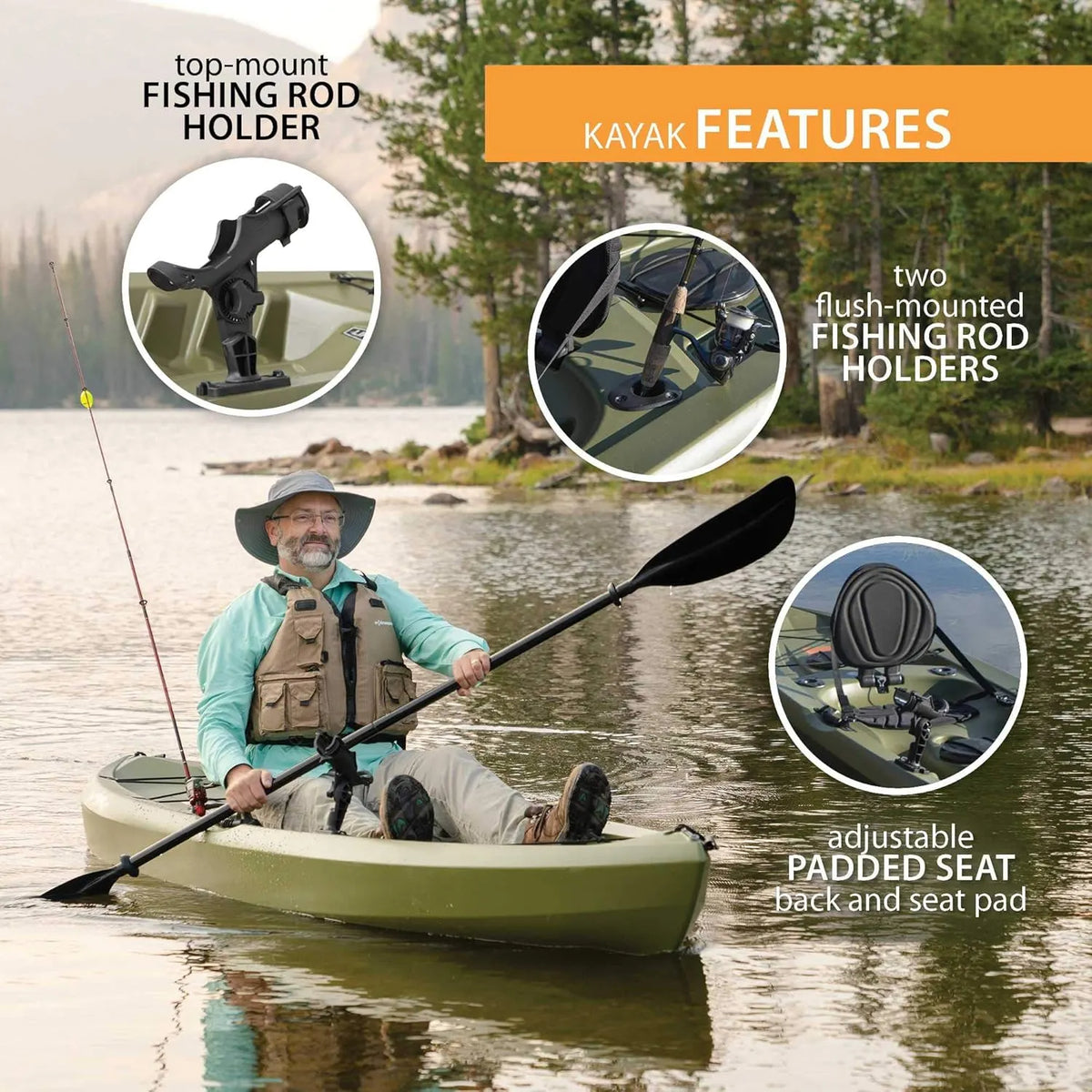 Lifetime Tamarack Angler Sit-On-Top Kayak, Olive, 120