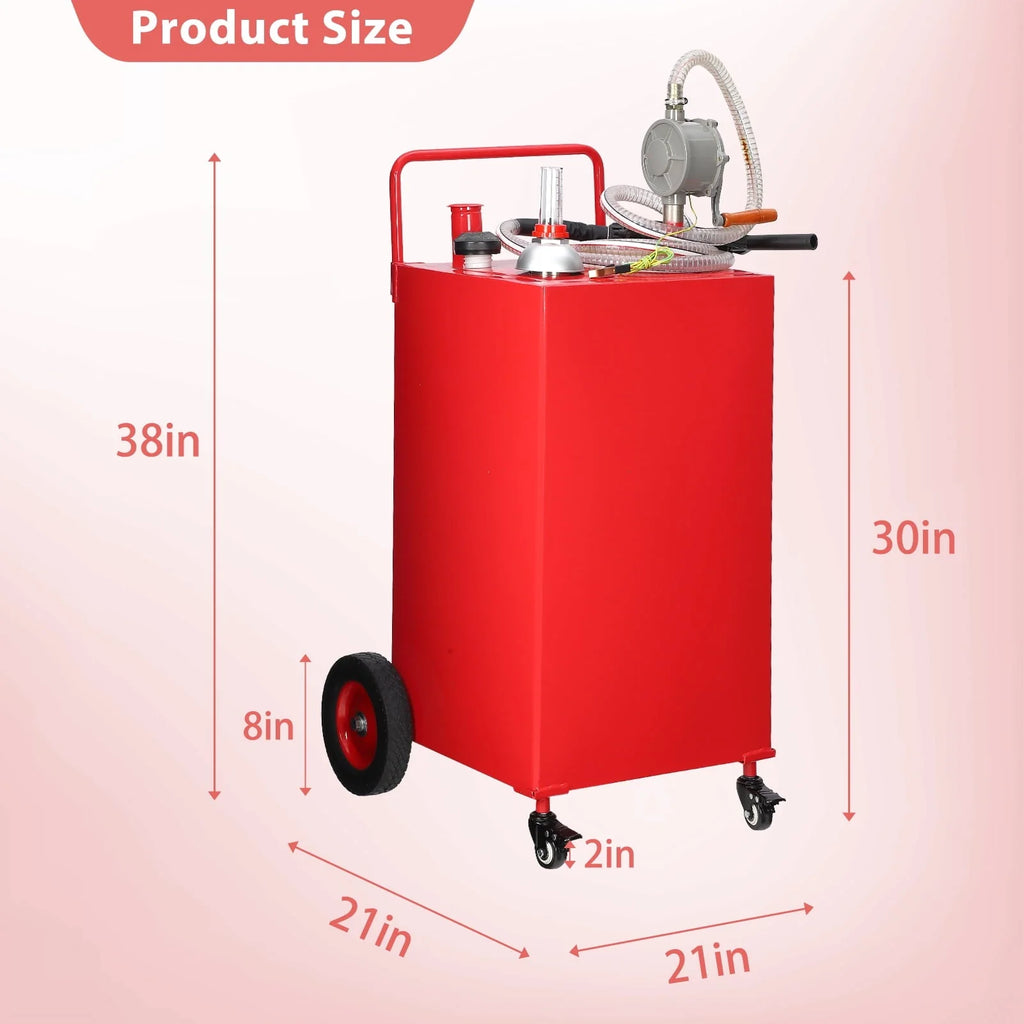 Fuel Caddy, 30 Gallon Portable Gas Storage Tank On 4 Wheels with Manual Transfer Pump, Gasoline Diesel Fuel Container with Manual Transfer Siphon Pump, for Cars, Lawn Mowers, ATVs, Boats