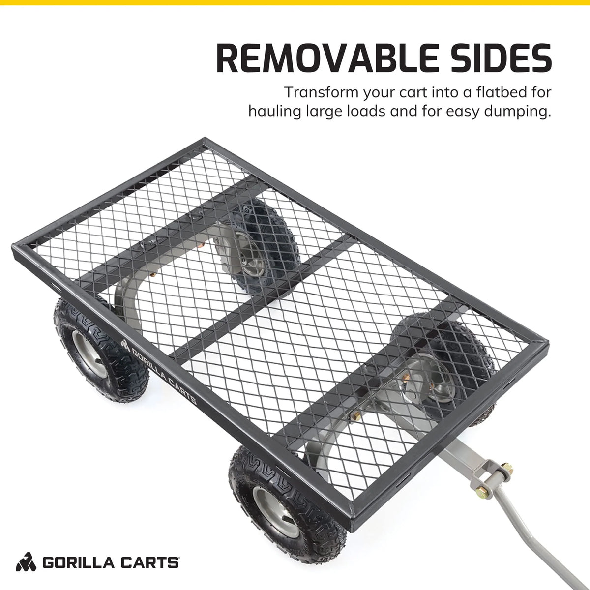 Gorilla Carts 800 Pound Capacity Heavy Duty Durable Steel Mesh Convertible Flatbed Garden Outdoor Hauling Utility Wagon Cart, Black