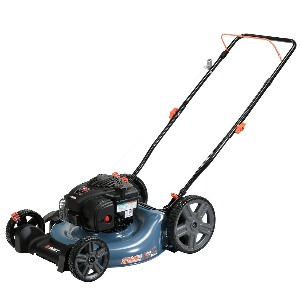 Senix Gas Push Lawn Mower, 21-Inch, 140 cc 4-Cycle Briggs & Stratton Engine, 2-in-1 Push Lawnmower, 6-Position Height Adjustment with Folding Capability, LSPG-M6