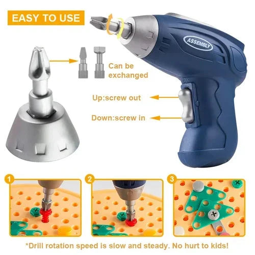 Montessori Building Set with Battery-Powered Screwdriver and 80+ Pieces, Ages 3+ for STEM