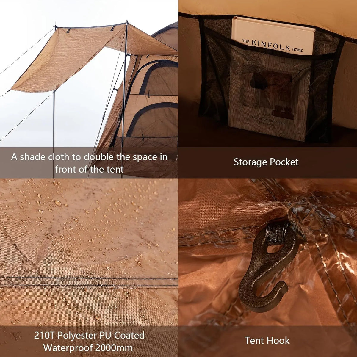 TUKAILAI Instant Camping Tent, Hexagonal Design Automatic Dome Tent with 4 Mesh Windows and 1 Door, Easy Setup Pop Up Tent with Vestibule & Rainfly