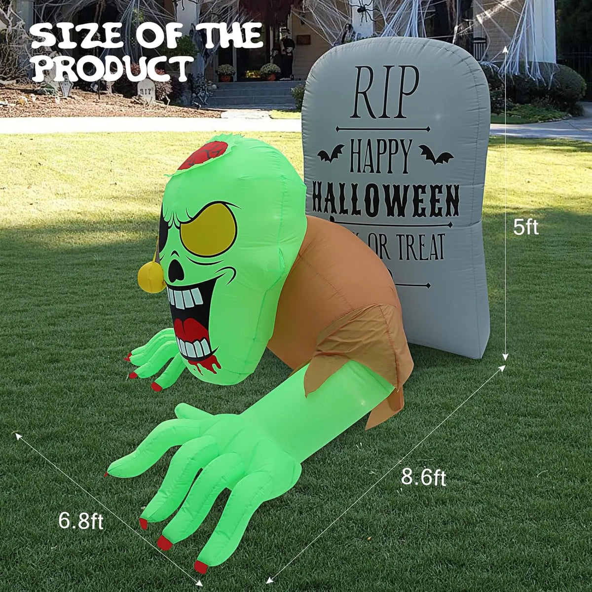 BLOOMWIN Halloween Inflatables Outdoor Decorations - 8Ft x 5Ft Scary Zombie & Tombstone Halloween Inflatable with Built-in LED Lights, Halloween Blow up Yard Decorations for Garden Patio Decor Indoor