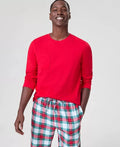 Plaid Flannel Pajama Set with Crew Neck Top and Elastic Drawstring Pants