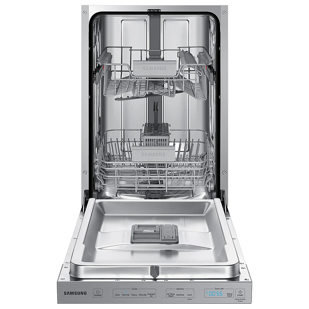 Samsung - 18 Compact Top Control Built-in Dishwasher with Stainless Steel Tub, 46 dBA - Stainless steel