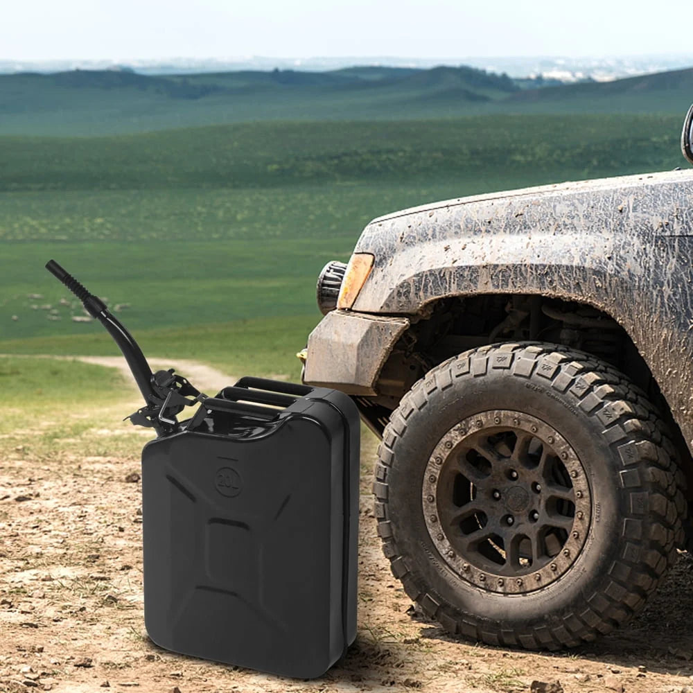 DreamBuck Jerry Cans for Gasoline, 20L 5 Gallon Metal Gas Can with Fuel Can and Spout System, US Standard Cold-Rolled Plate Petrol Diesel Can, Jerry Fuel Can, Gasoline Bucket with Oil Pipe, Black