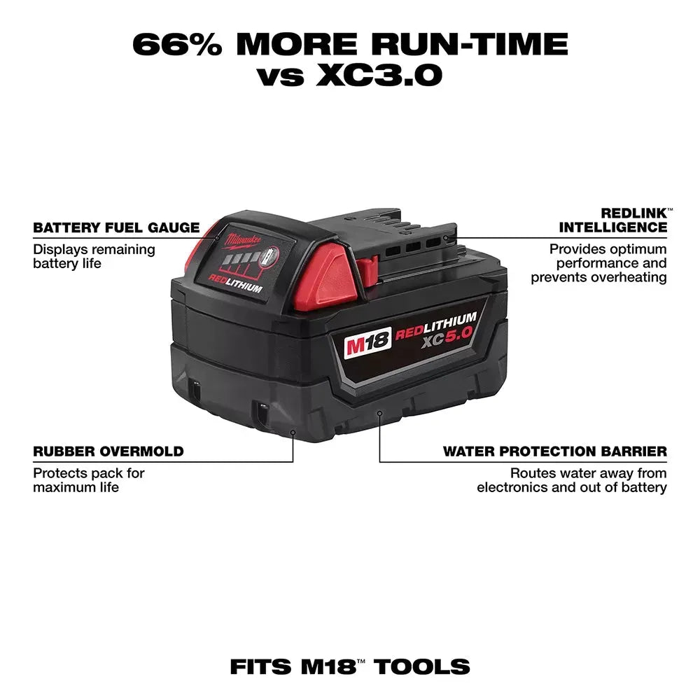Milwaukee 48-11-1852 M18 18V 5.0Ah REDLITHIUM XC Extended Battery - 2pk