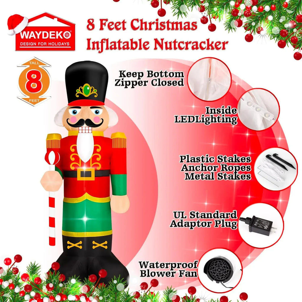 Christmas Inflatable Nutcracker Soldier Yard Decoration Lighted Blow Up Christmas Garden Lawn Decor 8 Feet (Nutcracker-3)