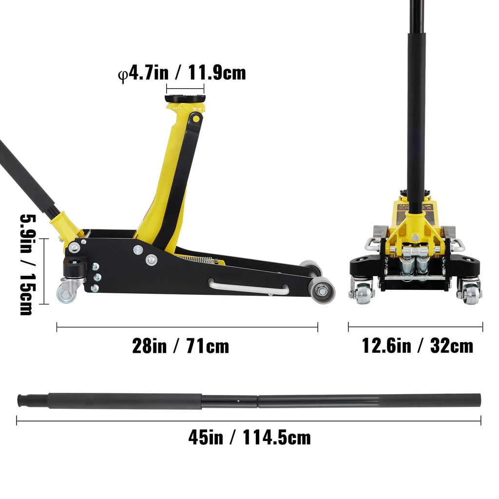 BENTISM Low Profile Floor Jack 2.5 Ton (5500 lbs), Aluminum and Steel Hydraulic Racing Floor Jack, Dual Piston Quick Lift Pump, 3-3/4-18-7/10 Height Lifting Range, Yellow+Black