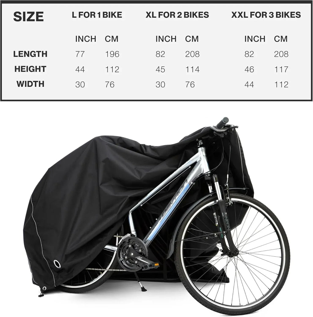 Bike Cover - Waterproof Outdoor & Indoor Bicycle Storage For 1 to 3 Bikes - Heavy Duty Ripstop 210D Tent Material - Stationary Electric Bike Protection for All Seasons