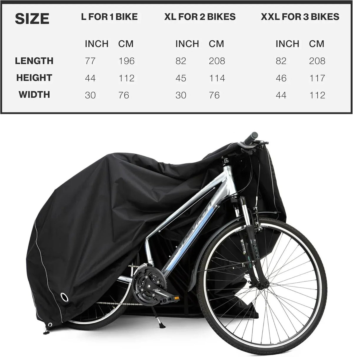 Bike Cover - Waterproof Outdoor & Indoor Bicycle Storage For 1 to 3 Bikes - Heavy Duty Ripstop 210D Tent Material - Stationary Electric Bike Protection for All Seasons