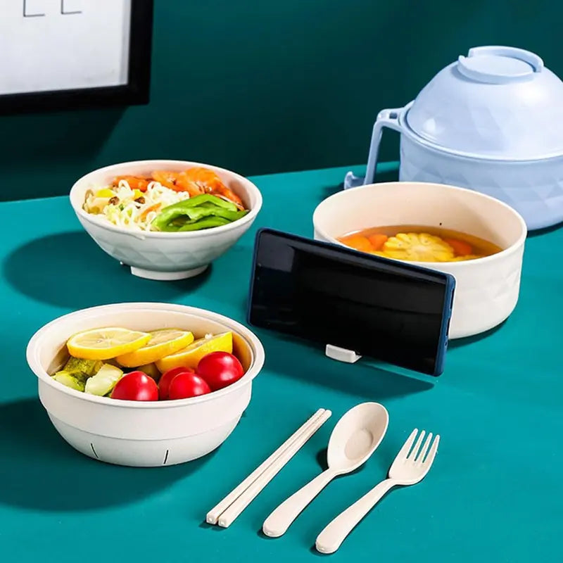 Microwave Noodle Bowl Set with Locking Lid and Cool-Touch Handle, 6-Piece