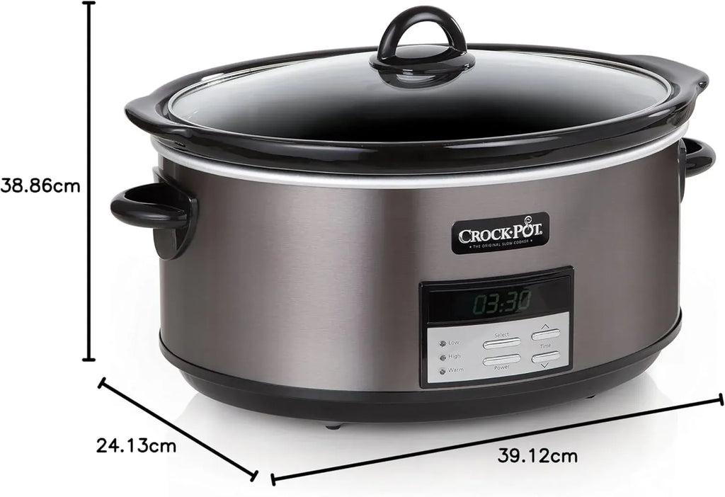 Crock-Pot Large 8-Quart Programmable Slow Cooker with Auto Warm Setting Black Stainless Steel