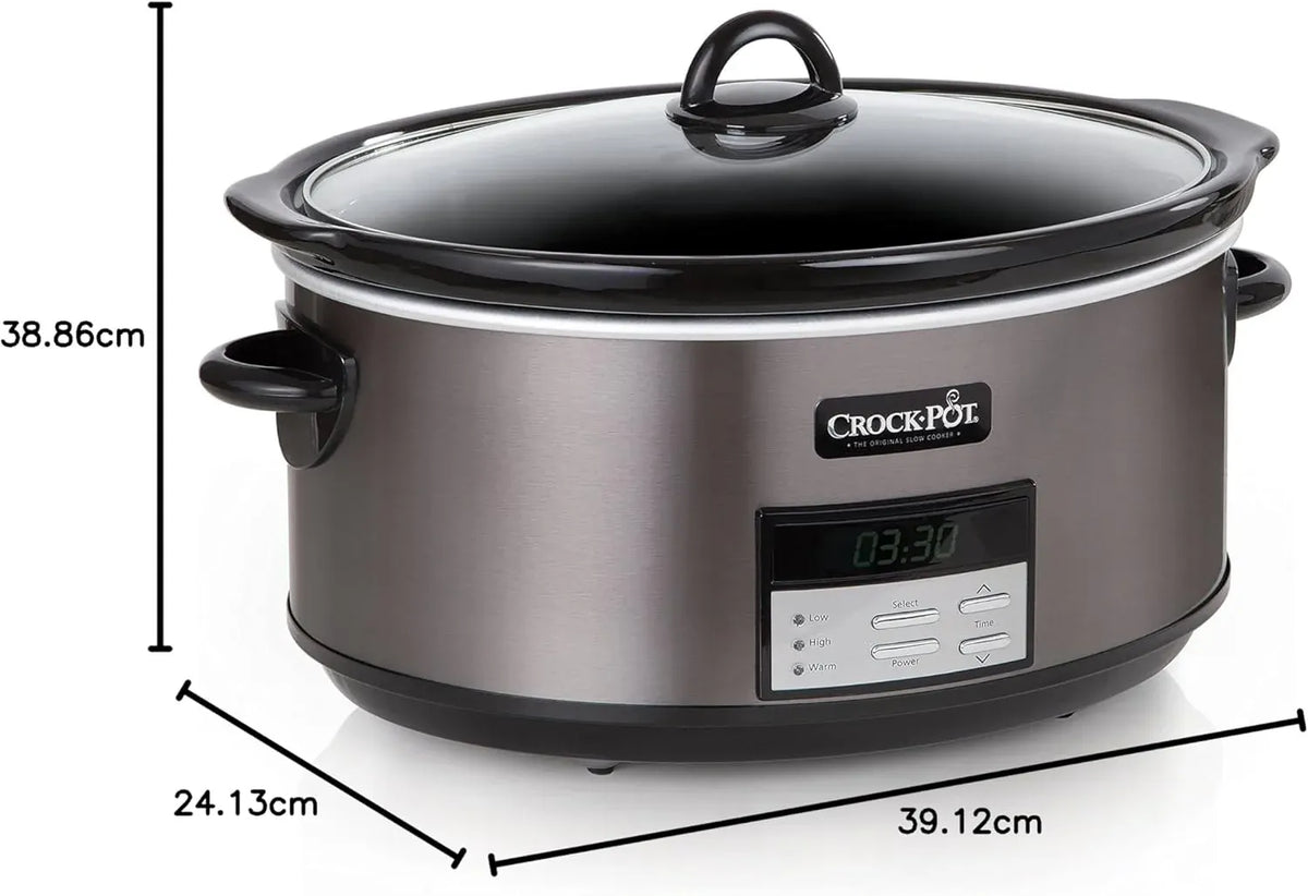 Crock-Pot Large 8-Quart Programmable Slow Cooker with Auto Warm Setting Black Stainless Steel