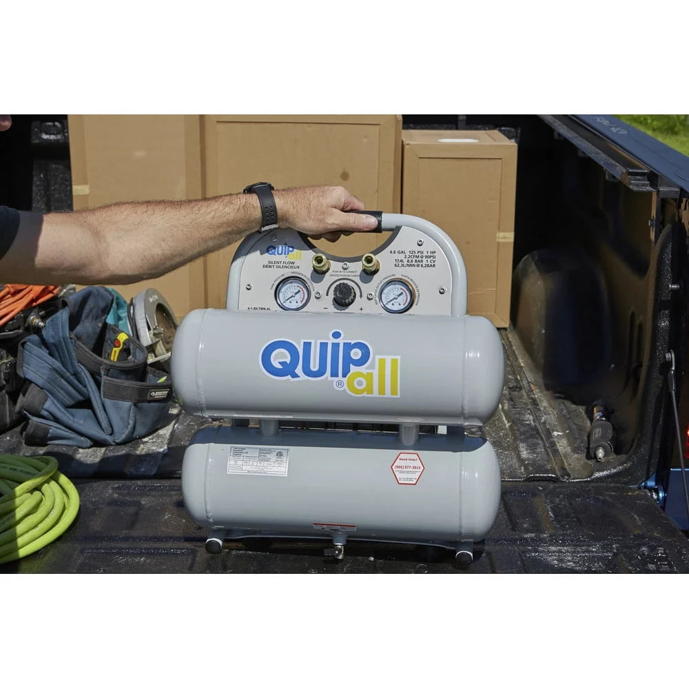 Quipall 4-1-SILTWN-AL Ultra Quiet 1 HP 4.6 Gallon Oil-Free Twin Stack Air Compressor
