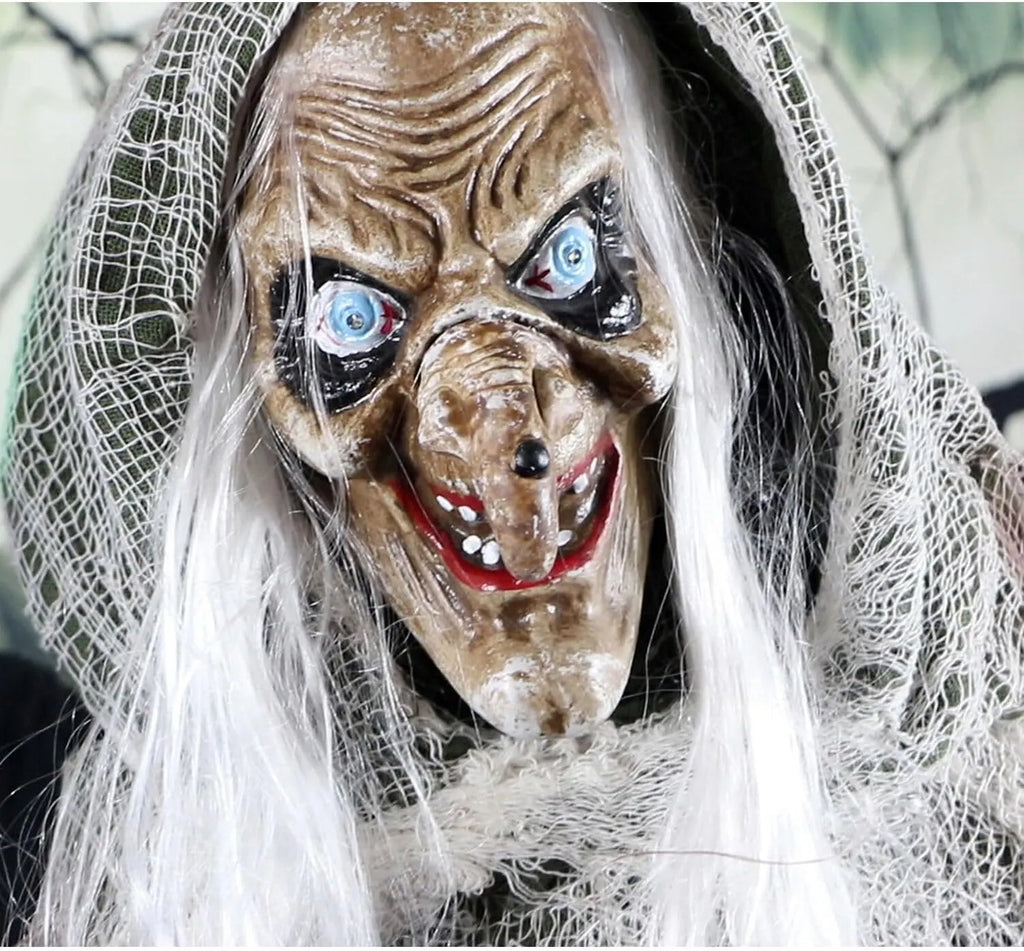 Haunted Hill Farm Life-Size Scary Talking Witch, Animatronic with Touch Activated Lights and Sound, Battery Operated Indoor or Covered Outdoor Decoration, Creepy Halloween Prop