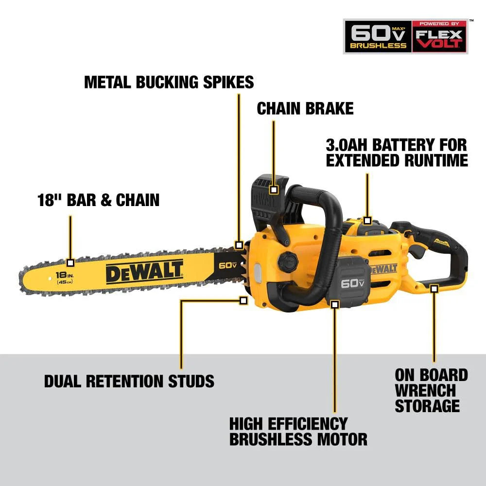 DW 60V MAX Chainsaw 18 Brushless Cordless Kit DCCS672X1 from DW