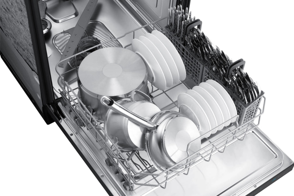 Samsung - StormWash 24 Top Control Built-In Dishwasher with AutoRelease Dry, 3rd Rack, 42 dBA - Black stainless steel
