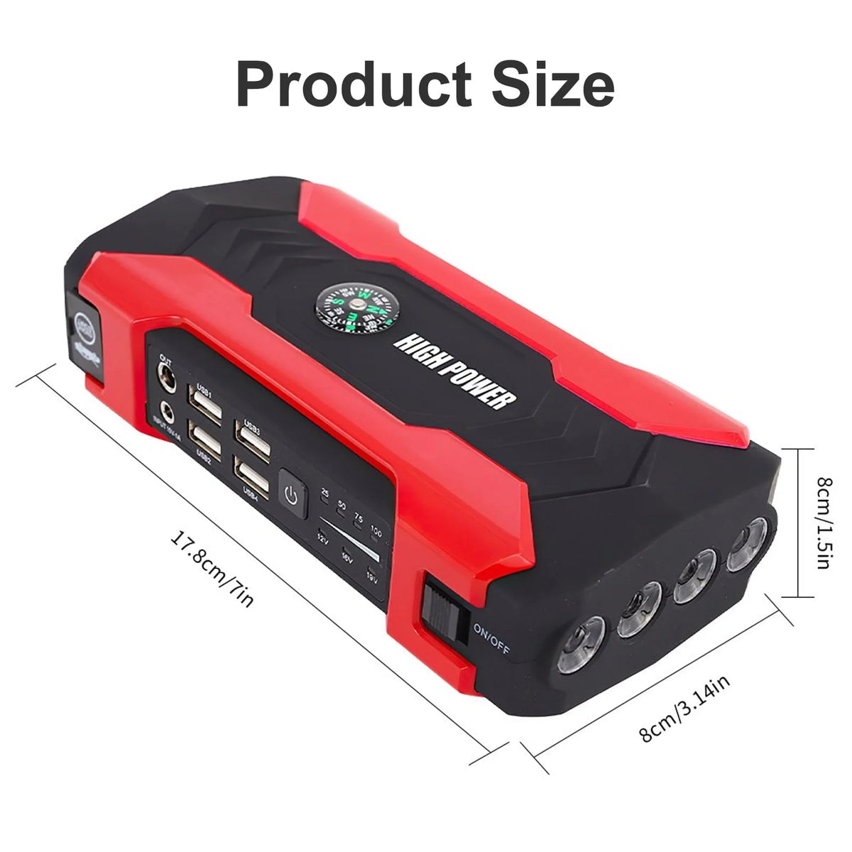 99800mAh 12V Car Jump Starter Portable 4 USB Port Charger LED Flashlight Power Bank Battery Booster
