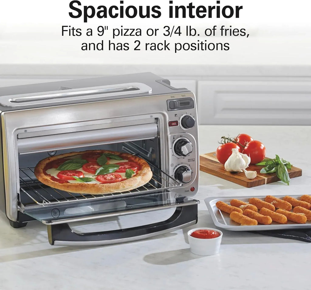 Hamilton Beach 2-in-1 Countertop Toaster Oven and Long Slot 2 Slice Toaster, 60 Minute Timer and Automatic Shut Off, Shade Selector, Stainless Steel (31156)