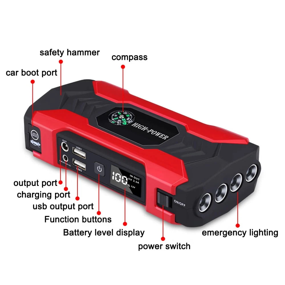 Radirus Emergency power supply,Power 3.0L or USB Display/Safety Jump 12.0V Battery or 1.5L Diesels Hammer/LED Car Support Low-Temperature Dual power supply USB Dazzduo power supply