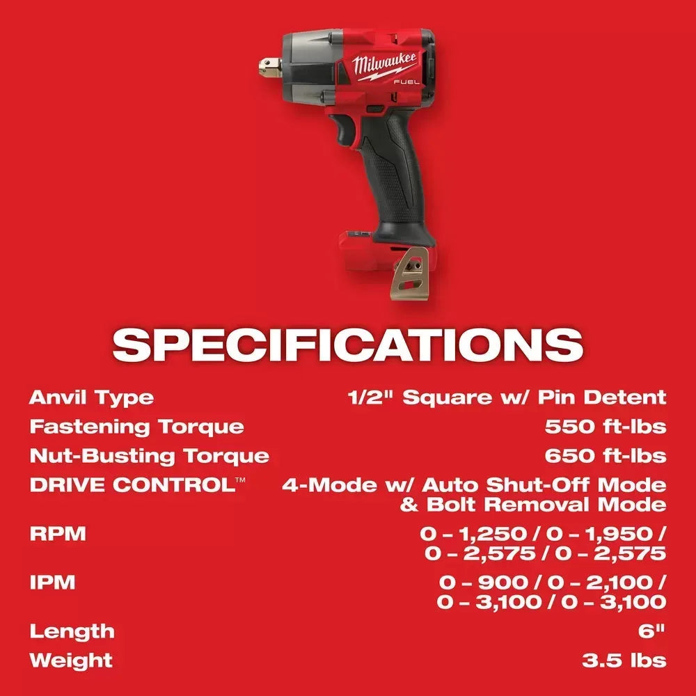 Milwaukee Pre-Sale 2962P-22R M18 FUEL 18V 1/2 Mid-Torque Impact Wrench w/ Pin Detent Kit