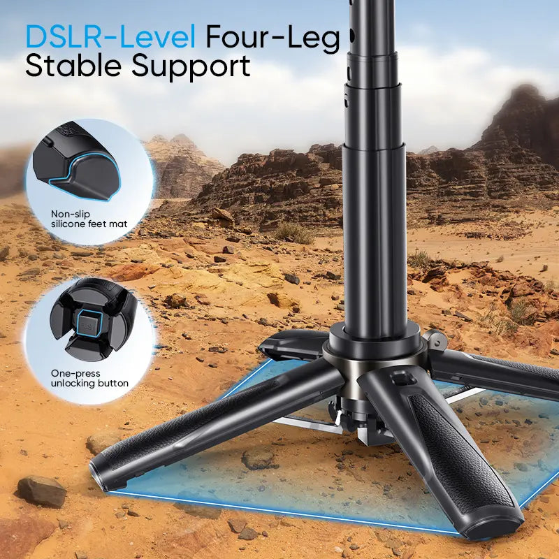 Magnetic Selfie Stick with Wireless Remote and Tripod Base, 360° Rotation
