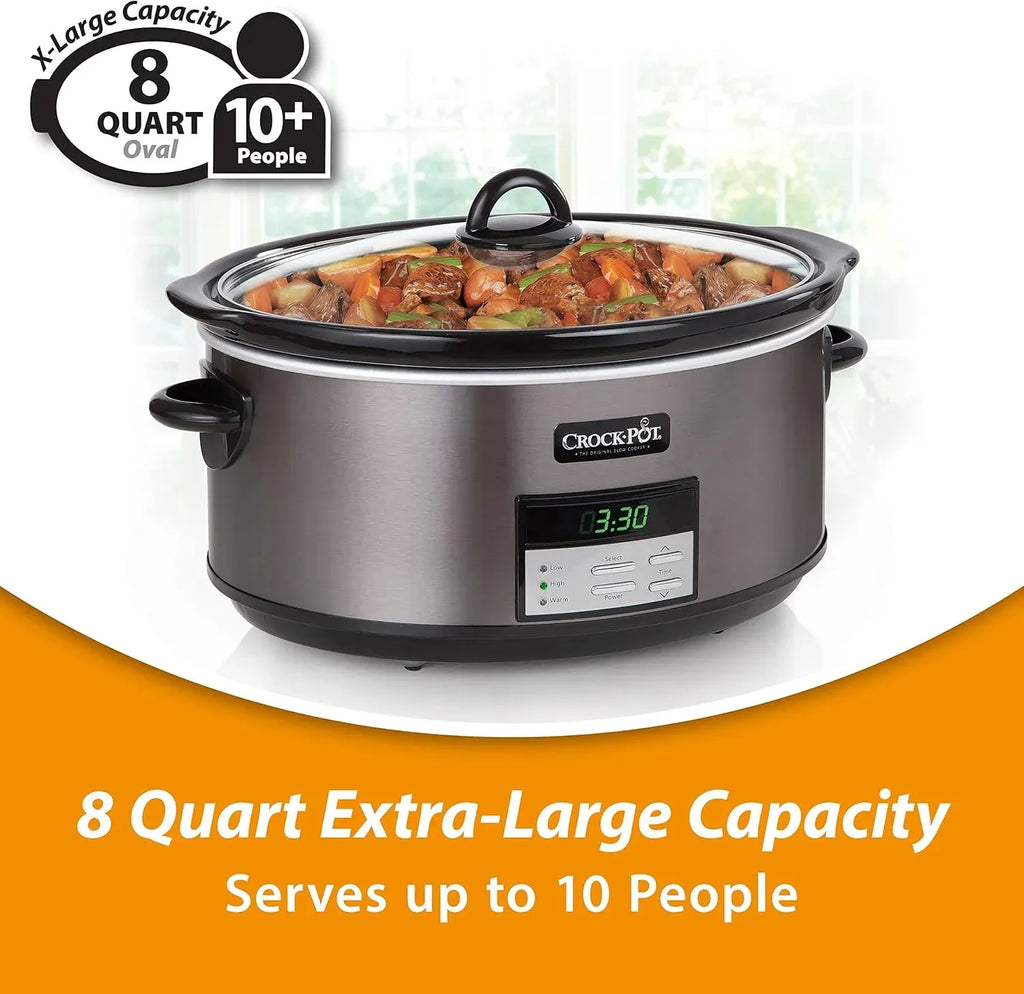 Crock-Pot Large 8-Quart Programmable Slow Cooker with Auto Warm Setting Black Stainless Steel