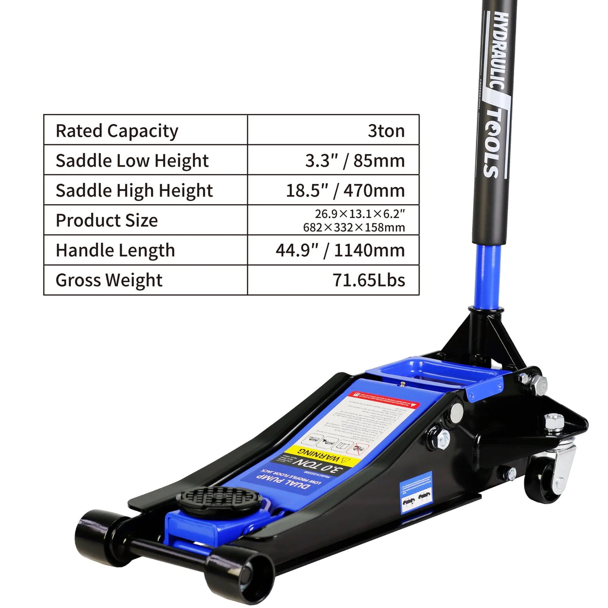DSstyles 3 Ton Hydraulic Floor Jack Dual Pump 6600 Lb Capacity Lifting Range 3.3-18.5 Low Profile Service Jack for Quickly Car Lift