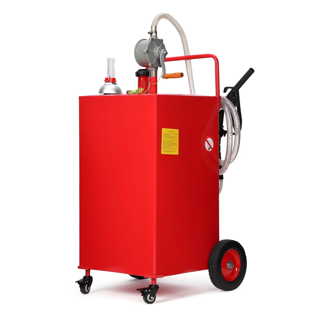 Fuel Caddy, 30 Gallon Portable Gas Storage Tank On 4 Wheels with Manual Transfer Pump, Gasoline Diesel Fuel Container with Manual Transfer Siphon Pump, for Cars, Lawn Mowers, ATVs, Boats