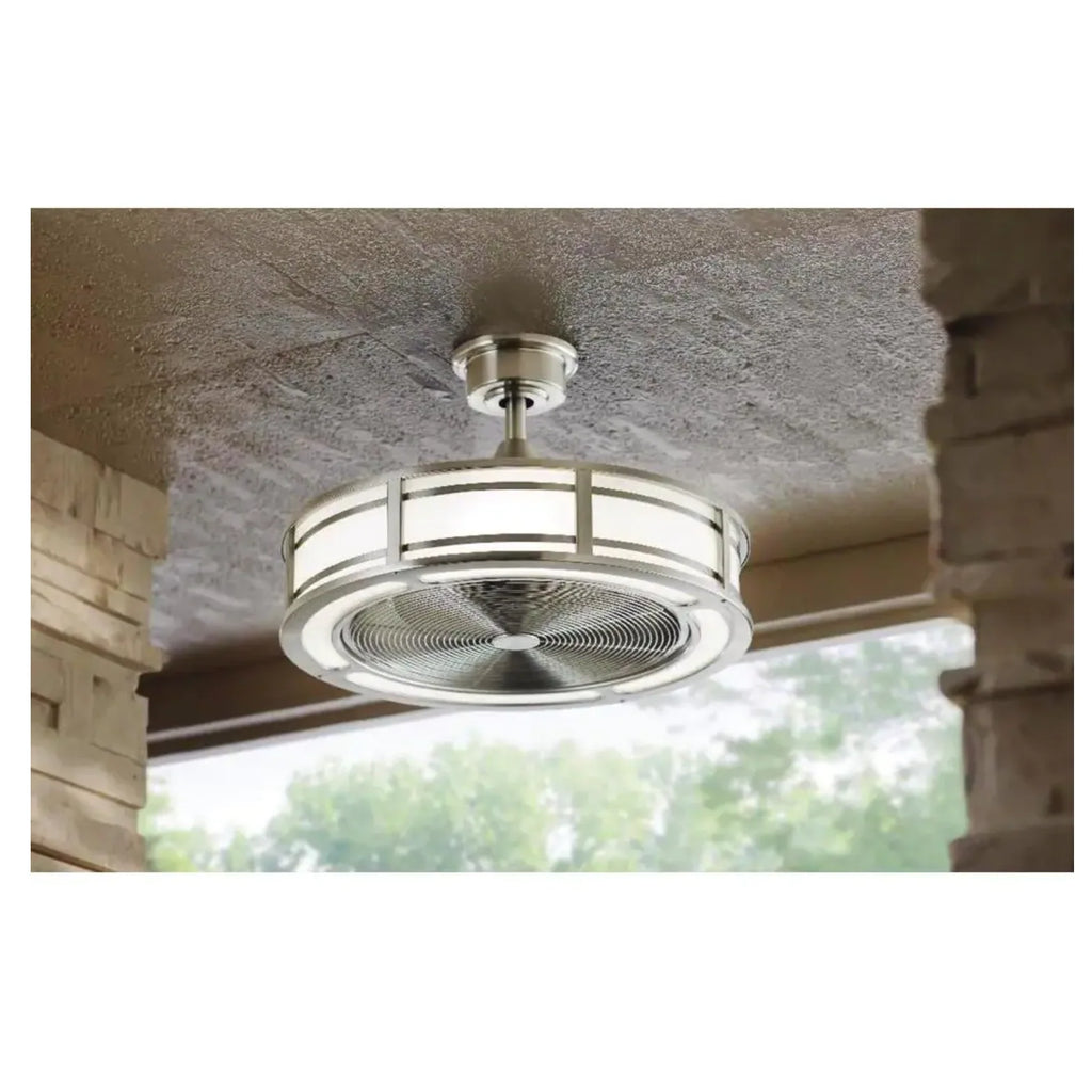 Home Decorators Collection Brette II 23 in. LED Indoor/Outdoor Brushed Nickel Ceiling Fan with Light and Remote Control