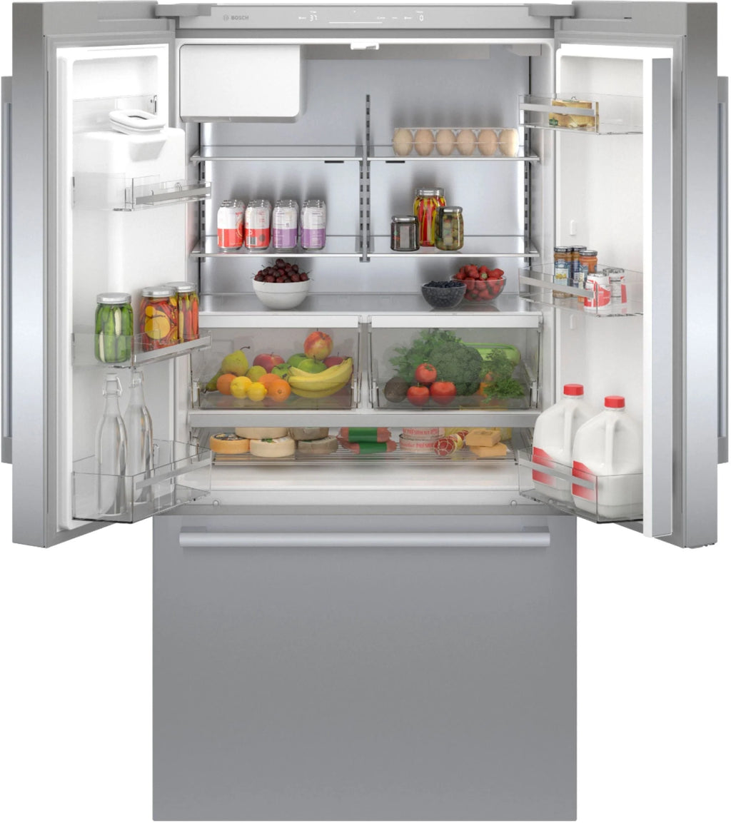 Bosch - 500 Series 21 Cu. Ft. French Door Counter-Depth Smart Refrigerator with External Water and Ice Maker - Stainless steel