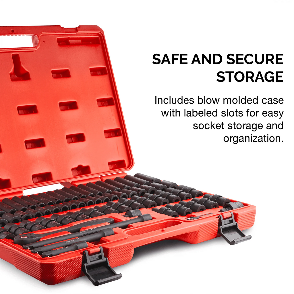 NEIKO 02471A Impact Socket Set, 3/8” Drive, 67 Piece, Metric and Standard Master Socket Set with Shallow & Deep Sockets, Ratchet, Swivel Sockets, Extension Bars, Adapters, Cr-V & Cr-Mo