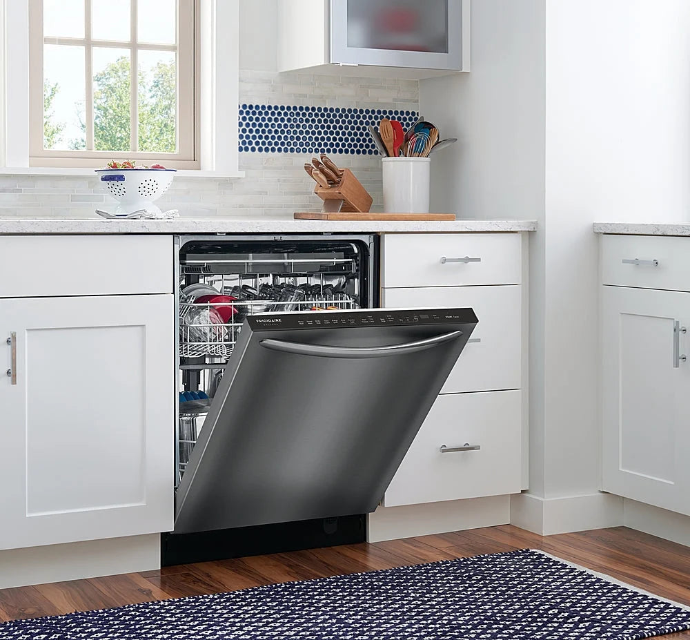 Frigidaire - Gallery 24 Compact Top Control Built-In Dishwasher with Stainless Steel Tub, 3rd Rack, 49 dBA - Black stainless steel