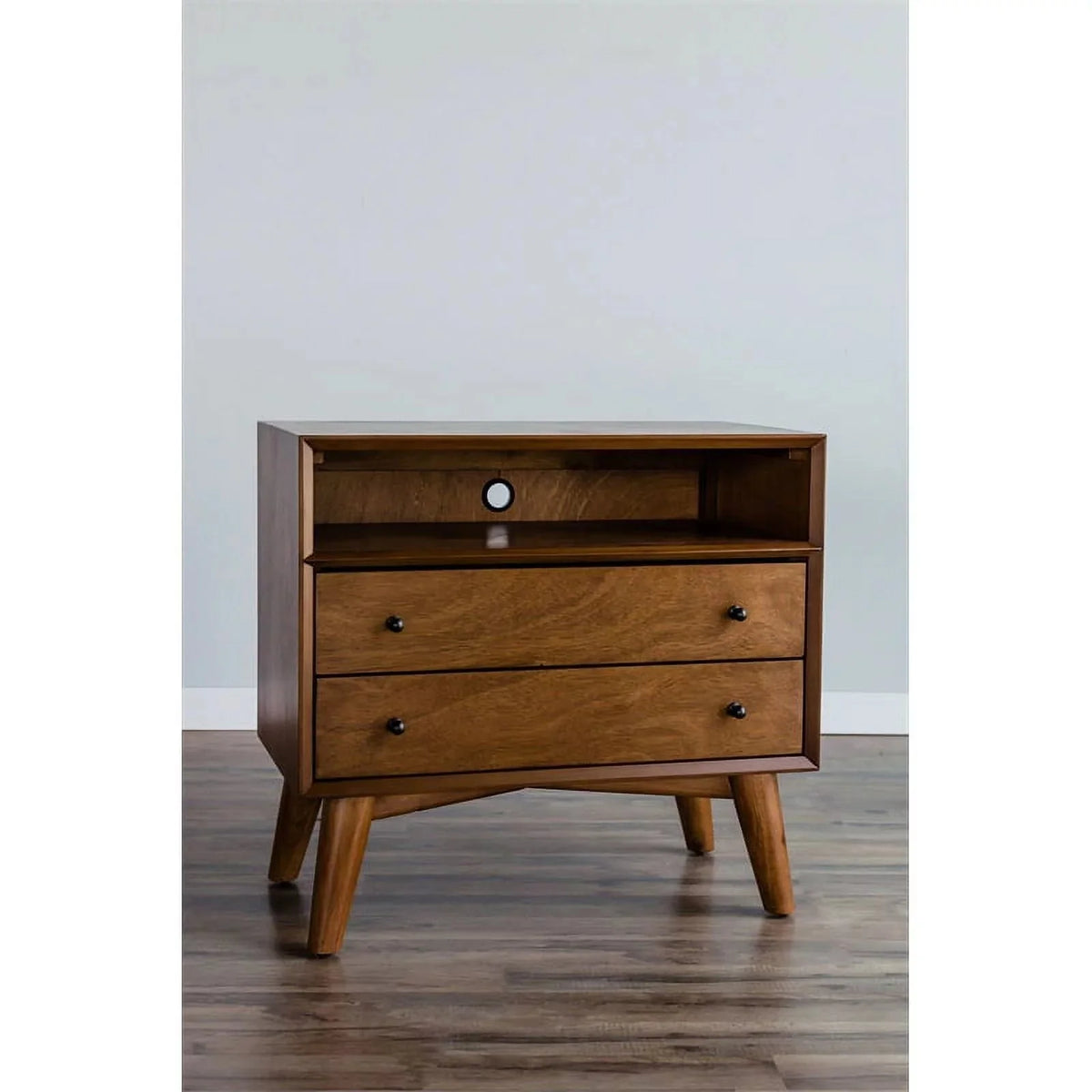 Home Square 4 Piece Set with Small TV Console Full Wood Bed & Large Nightstand