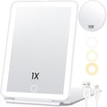 Portable Makeup Mirror with Dual Magnification and Adjustable LED Light, 7x5 Inch