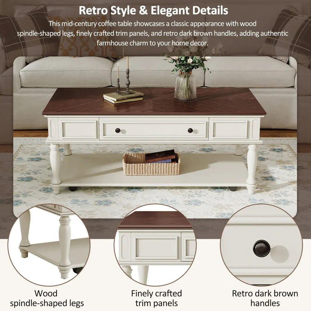 New Farmhouse Lift Top Coffee Table with Storage, Wood Square Center Table